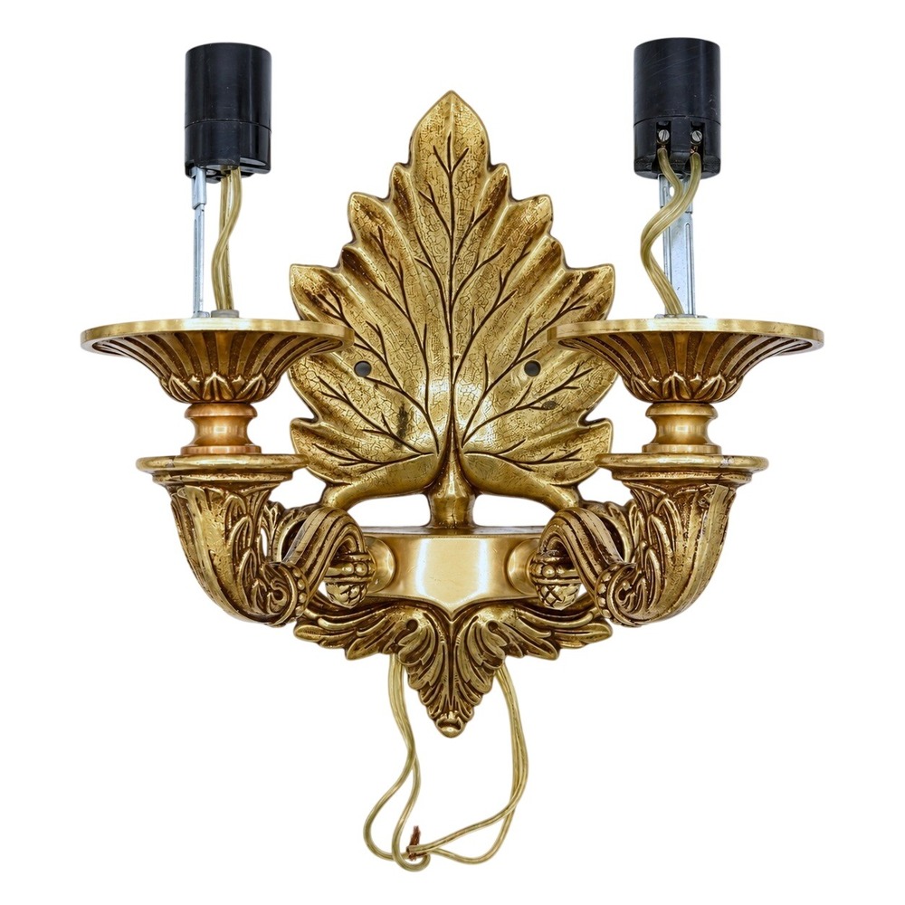 Mariner Spain Bronze Double Arm Wall Sconce Gold Gilt Acanthus Leaf Vintage